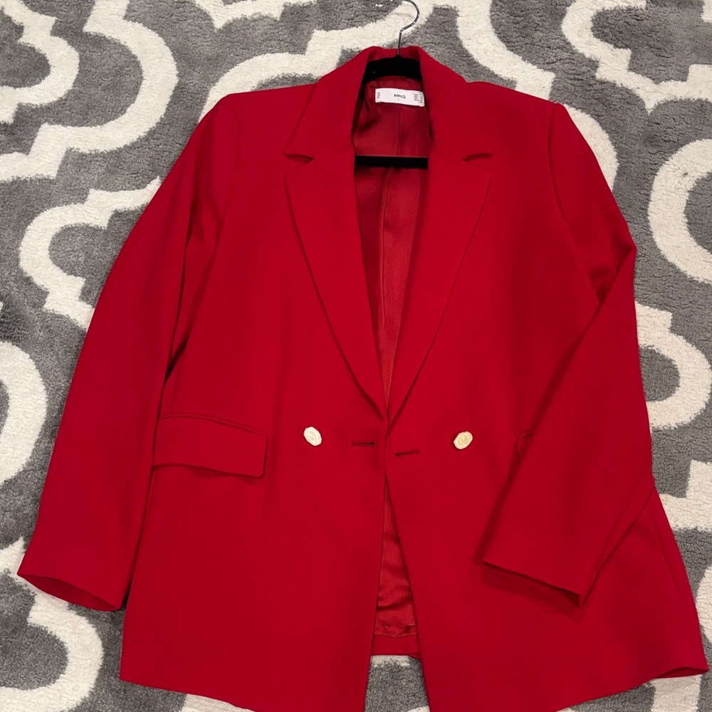 MNG Size L Red Double-Breasted Blazer with detailed buttons